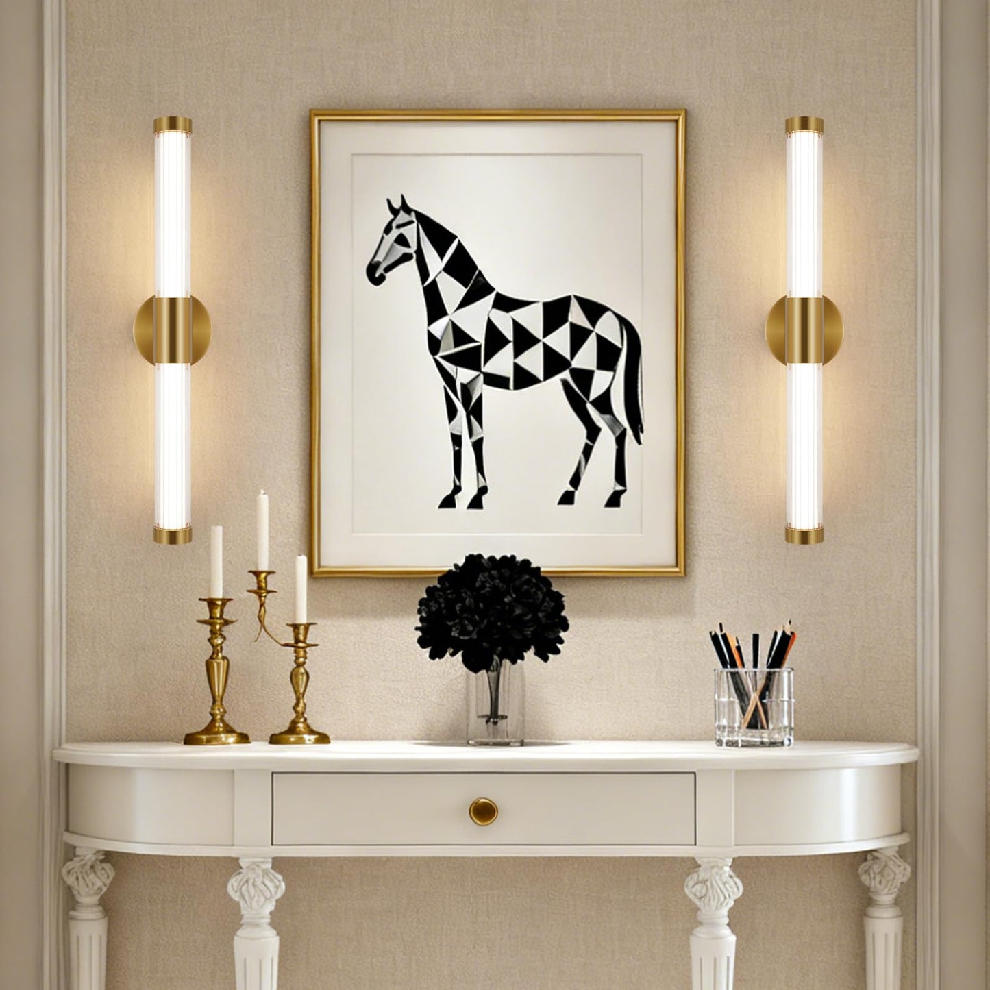 MantoLite Bathroom Vanity Light bar, Modern Brass LED Wall Sconce Over Mirror, Dimmable 3000K/4000K/6000K,Hardwired Bathroom Wall Light,24 Inch Bar Long Strip Sconce