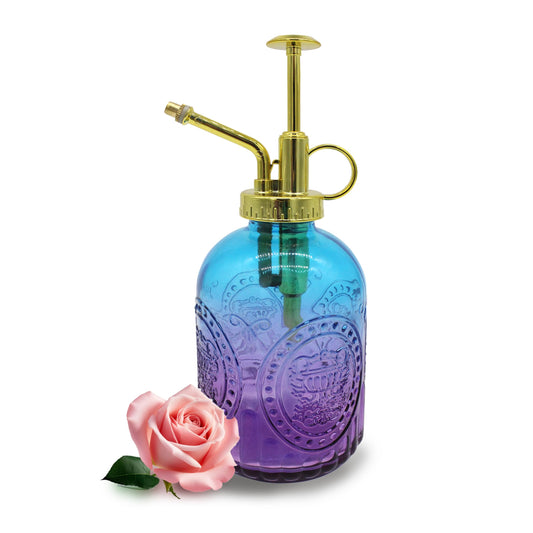 VKSG Glass Plant Mister Spray Bottle, 350ML Vintage Plant Spritzer with Top Pump Watering Can for Indoor Outdoor House Plants,Flowers (Blue-Purple Gradient)