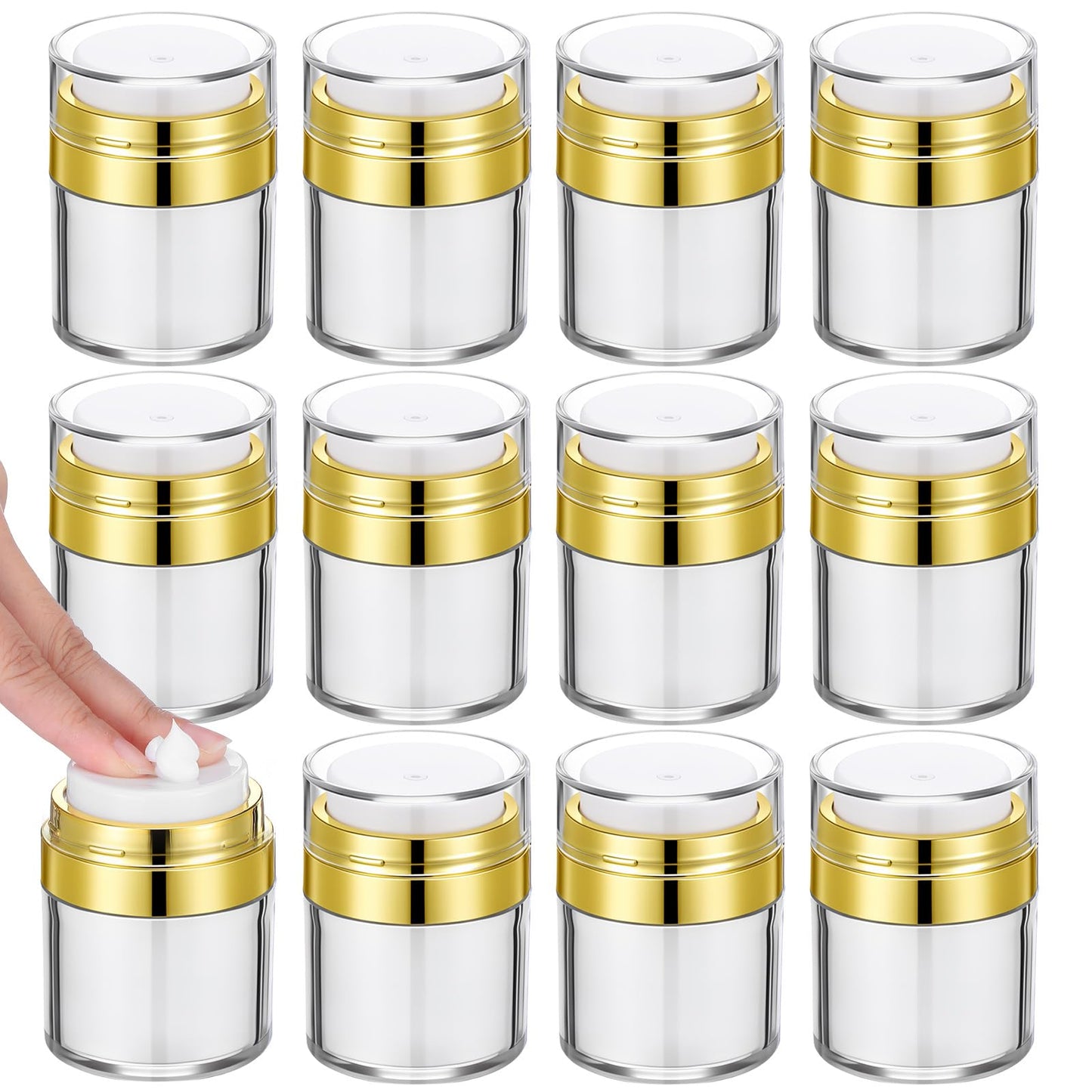 12PCS 1oz Gold Travel Jars for Creams, 30ml Airless Pump Jars Refillable Travel Bottles Empty Makeup Containers for Creams Lotion Moisturizer Toiletries Dispenser