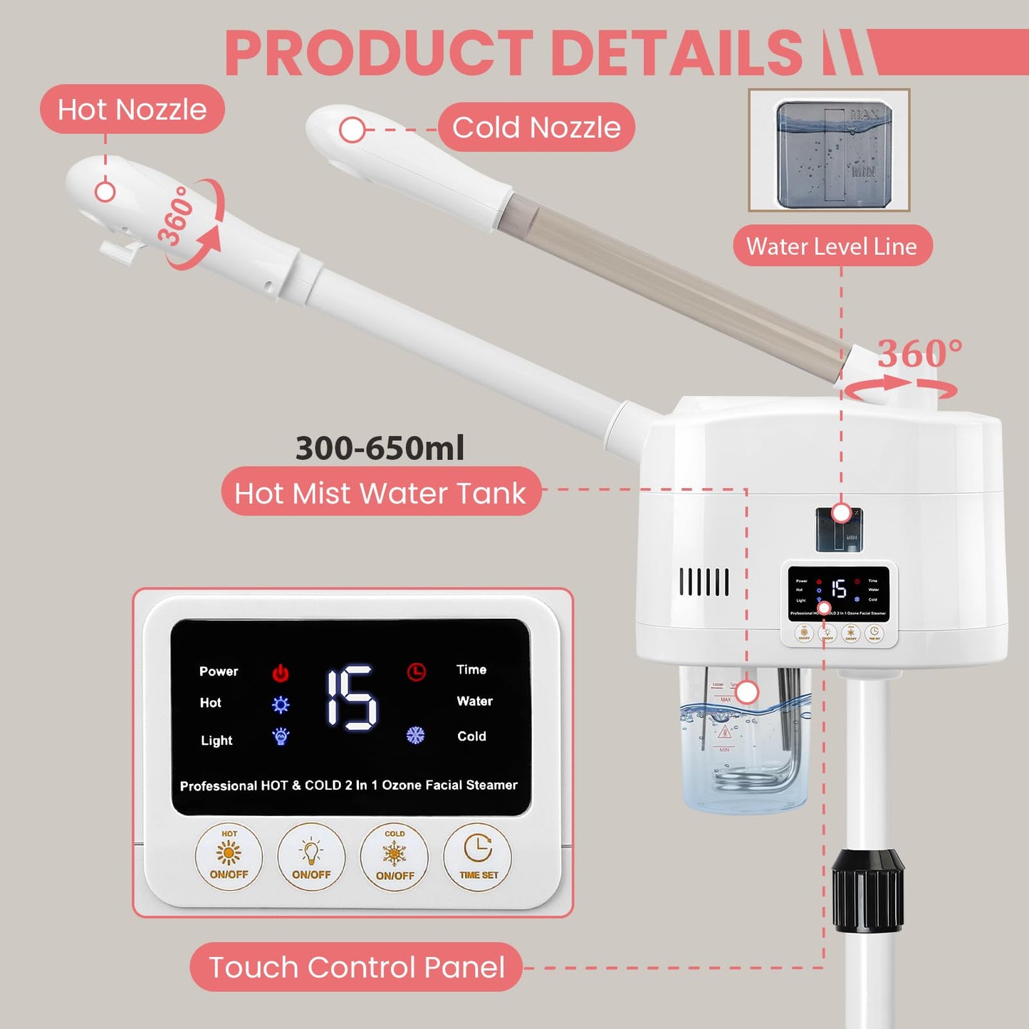 Salon Señor 2 in 1 Hot and Cold Facial Steamer,Professional Face Steamer on Wheels for Beauty Salon, Spa or Home Use