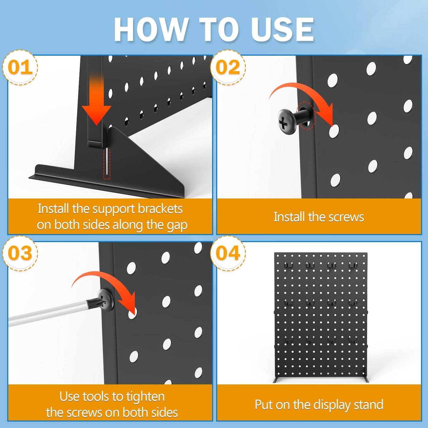 Feeloco Peg Board Display Stand for Vendors, 2Pcs Black Pegboard Display Stand with 24 Hooks, Free Standing Pegboard Display, Tabletop Hanging Display Stand for Craft Shows, Keychain, Jewelry(16*12 inch)
