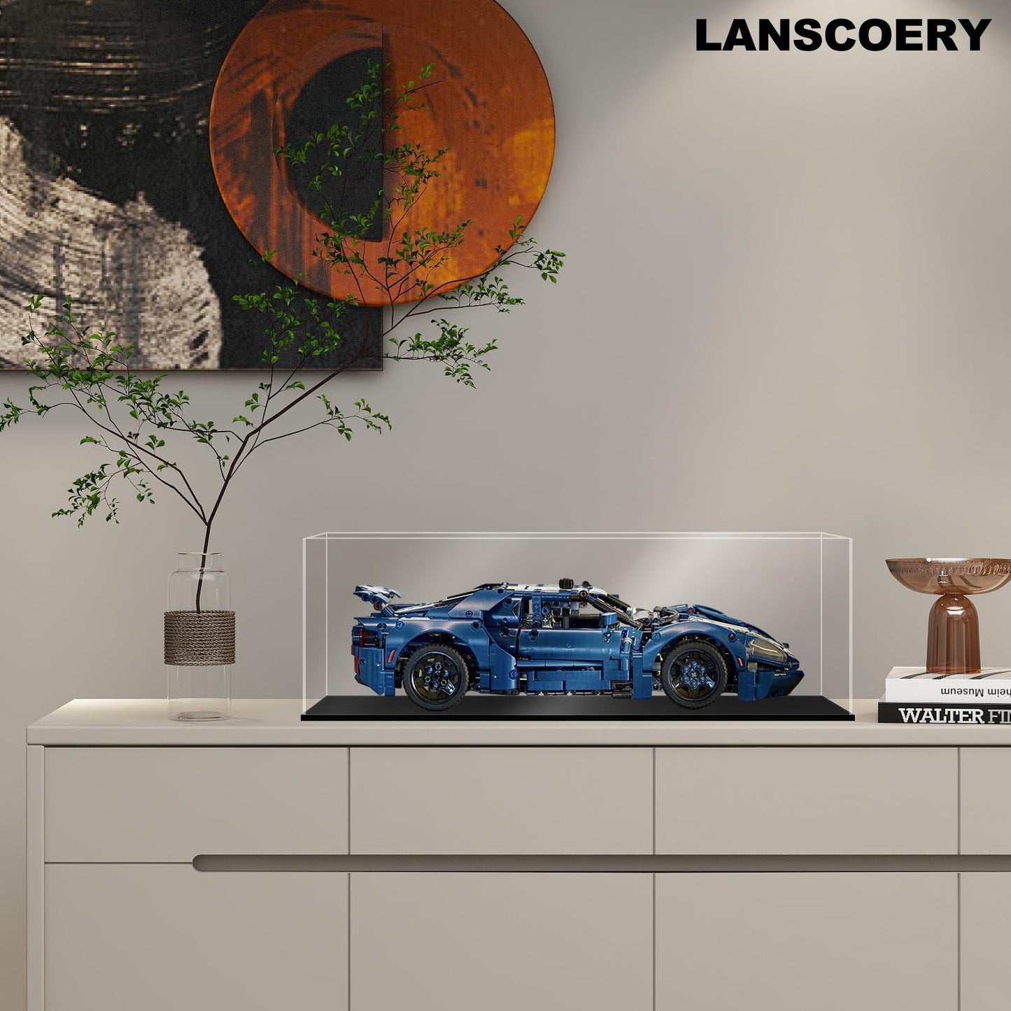 LANSCOERY Acrylic Display Case, 11x5.5x5.5 in, Upgraded Thickened UV-Resistant Showcase, 98% Clarity Dustproof Box with Glossy Black Base for Action Figures, LEGO & Models, Scraper & LED Light