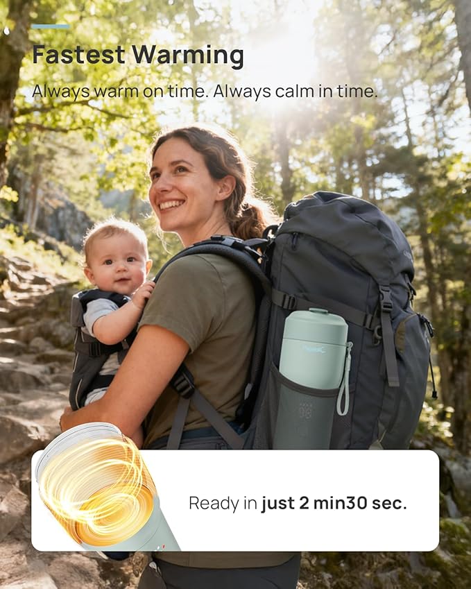 Papablic Pro Portable Bottle Warmer — 115W Fastest Heating, Built-in Sterilizer, 8 Feeds per Charge, 5 Temp Settings + Keep Warm, for Breastmilk & Formula, Mint Green