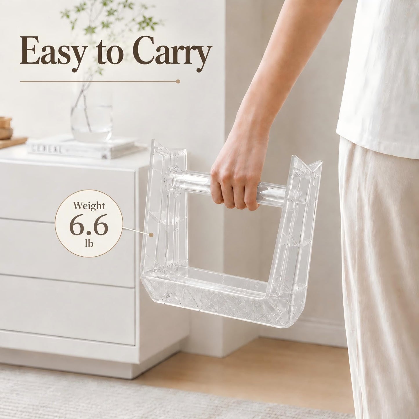 KiroArt Clear Acrylic-Style Folding Stool, Portable Lightweight Folding Seat, Compact Space Saving Stool for Bathroom, Vanity, Bedroom, Closet & Small Spaces(Transparent)