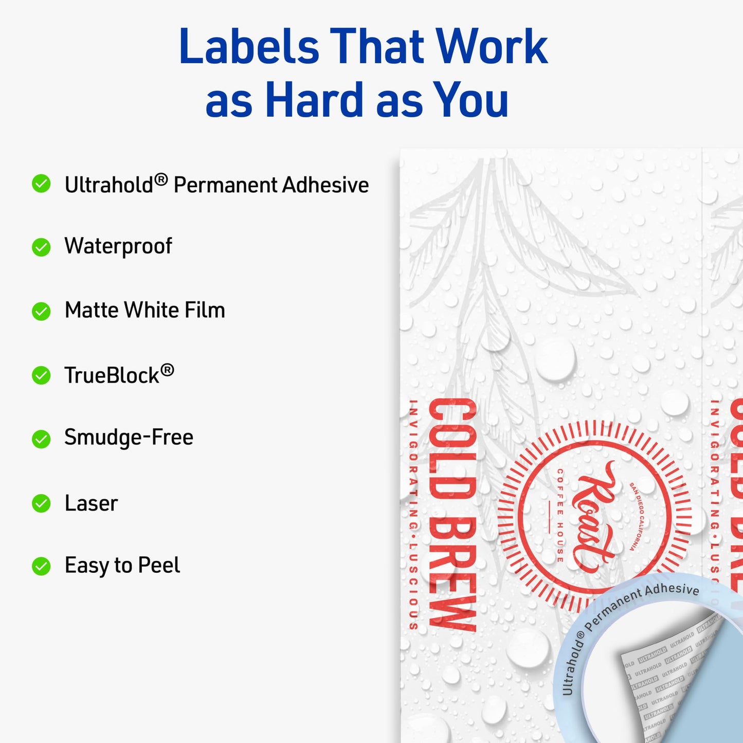 Avery Outdoor Waterproof Rectangle Labels, 11" x 4.25", White Film, Compatible with Laser Printers, 20 Labels Total, Great for Product Branding, Packaging, and More