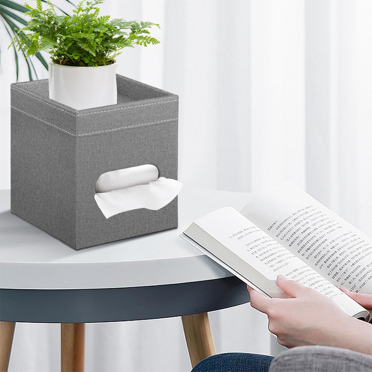 PU Leather Square Tissue Box Cover with Storage Tray,Modern Decorative Tissue Holder for Bathroom Vanity Night Stands, Office Desk,Stylish Tissue Holder for Home & Office Décor