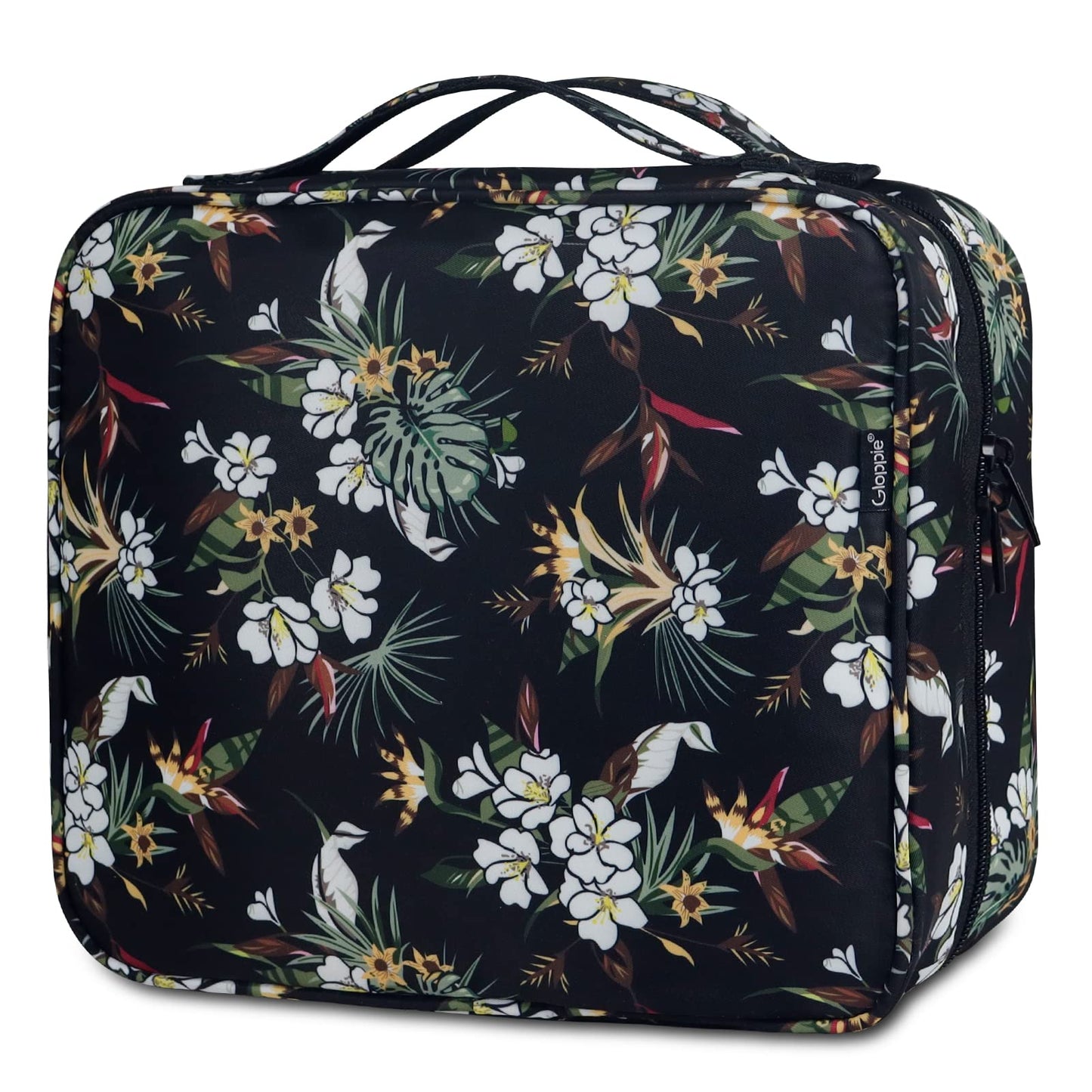 Gloppie Travel Toiletry Bag for Women Makeup Bag Big Cosmetic Bag Make Up Case Organizer for Beauty & Skincare Care Accessories White Flower