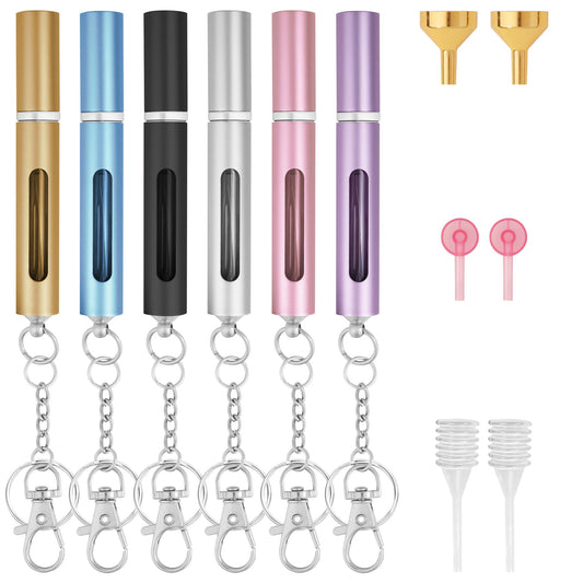 lukasuo 5ML Portable Travel Perfume Bottle Rrefillable Set,Mini Cologne Travel Bottle Keychain,Empty Perfume Atomizer for Women Men (6 Colors)