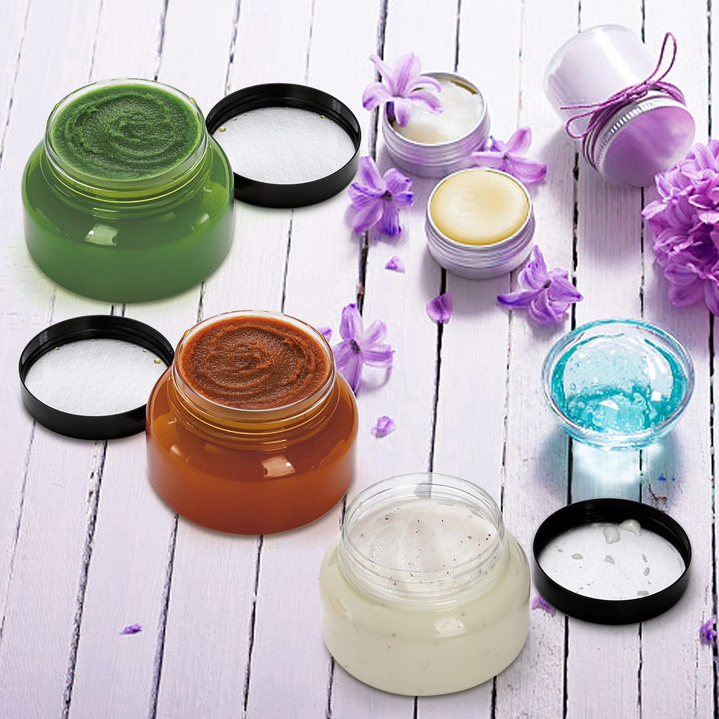 Yarlung 16 Pack 8 Oz Plastic Jars with Lids, Clear Body Scrub Containers Empty Refillable Containers Round Low Profile Samples Jars for Makeup, Body Butter, Creams, Slime, Travel Storage