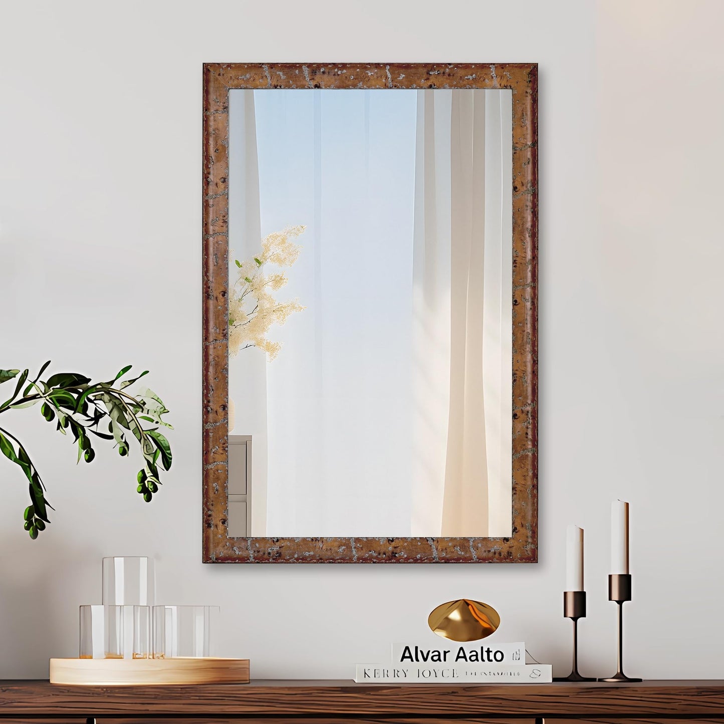 CULER Wood Wall Mirror for Bathroom,Rectangle Rustic Brown 20 x 30 inch Hanging Vanity Farmhouse Mirrors with Wooden Frame for Living Room,Bedroom,Entryway