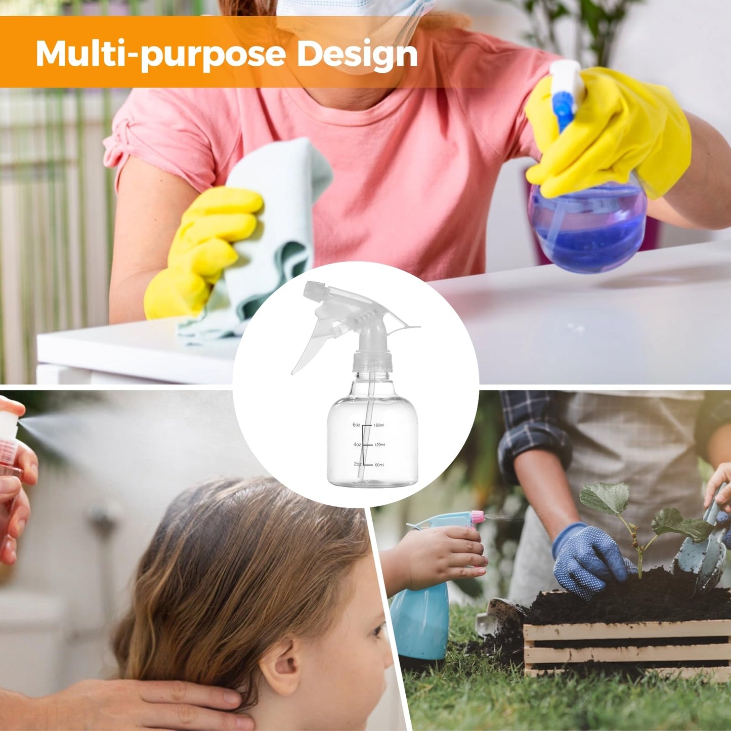 Skdqiee 24 Pcs 8 oz Small Sprayers, Dual Scales Plastic Spray Bottles, Refillable Empty with Adjustable Nozzles, Leak-Proof Storage Bottles for Cleaning, Gardening, Hair Care