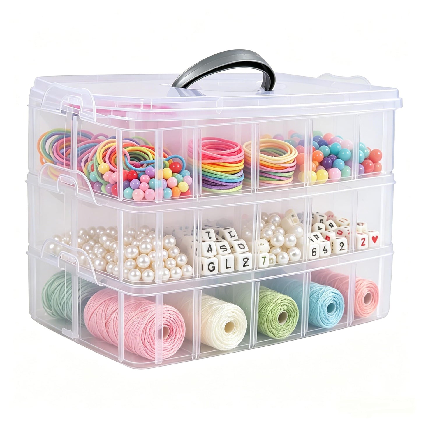 Yesdate 3-Tier Stackable Storage Container Box with Dividers-30 Compartments, Bead Organizers with Latch Lid for Art Craft Storage, Washi Tape, Ornaments, Jewelry, Beauty & Sewing Supplies