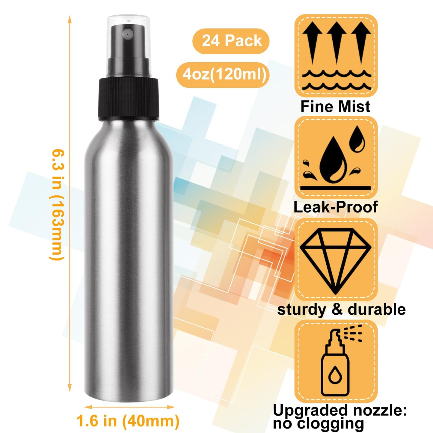 APACALI 24PCS Aluminum Spray Bottle 4oz Mini Mist Sprayer Metal Spray Bottle, Empty Spray Bottles, Reusable Bottles Small Spray Bottles for Travel, Cosmetic Perfume, Toner, Face Spray