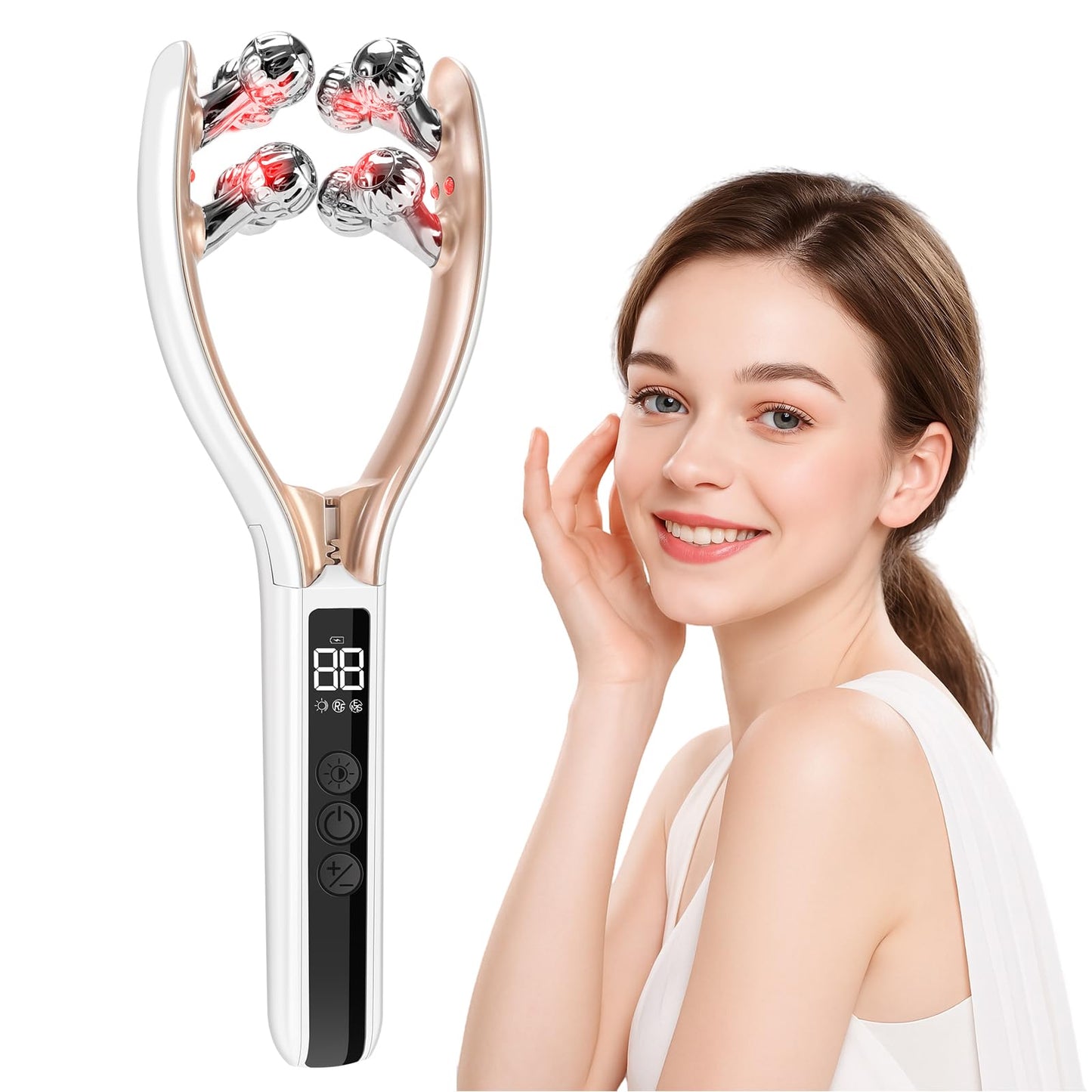 PVACG Facial Massager,Face Roller Tmj & Jaw Massager for Lymphatic Drainage,Facial Sculpting Tool with Red Blue Light,Face Contour Massage Tool for Women