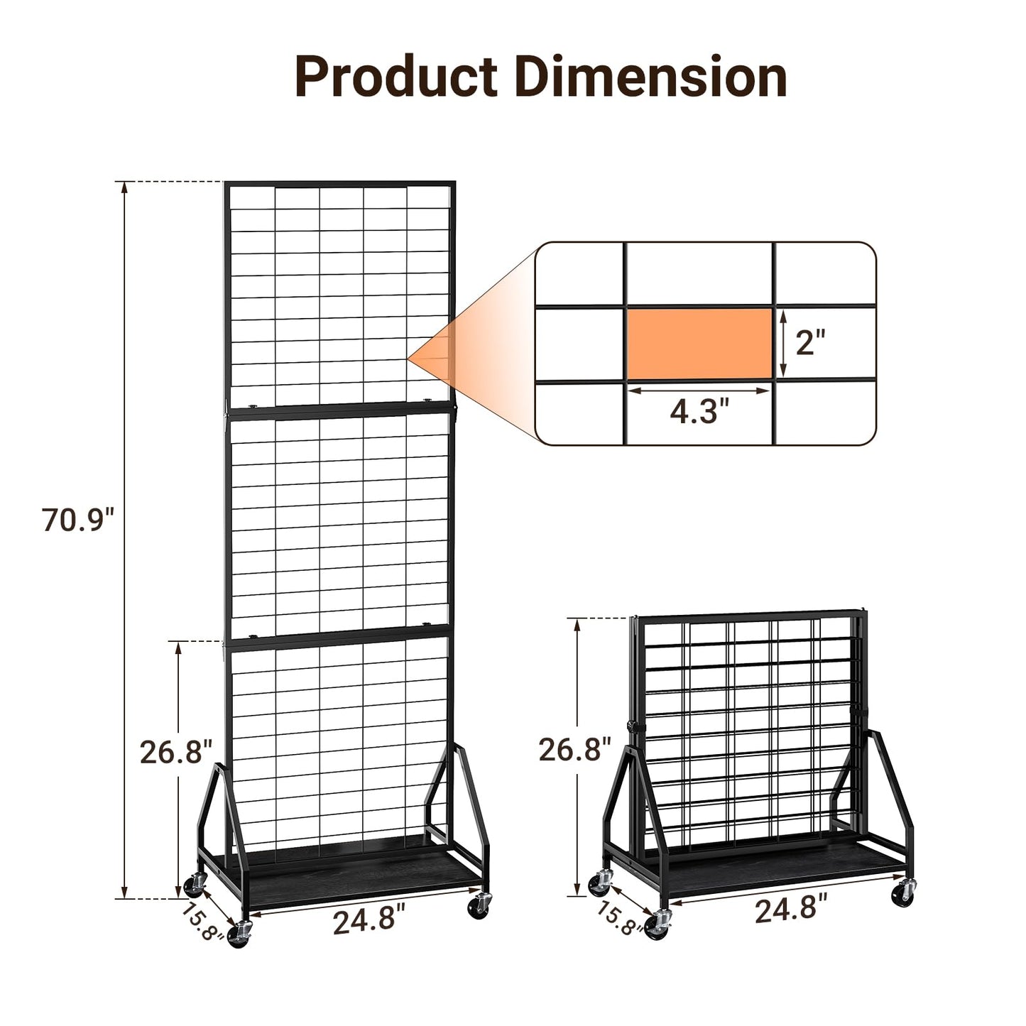 ELYKEN Foldable Grid Wall Panels 5.7' x 2' FT, Movable Wire Gridwall Display Rack with Wheels and Adjustable Foots, Retail Display Stand for Vendor with Storage (Black)