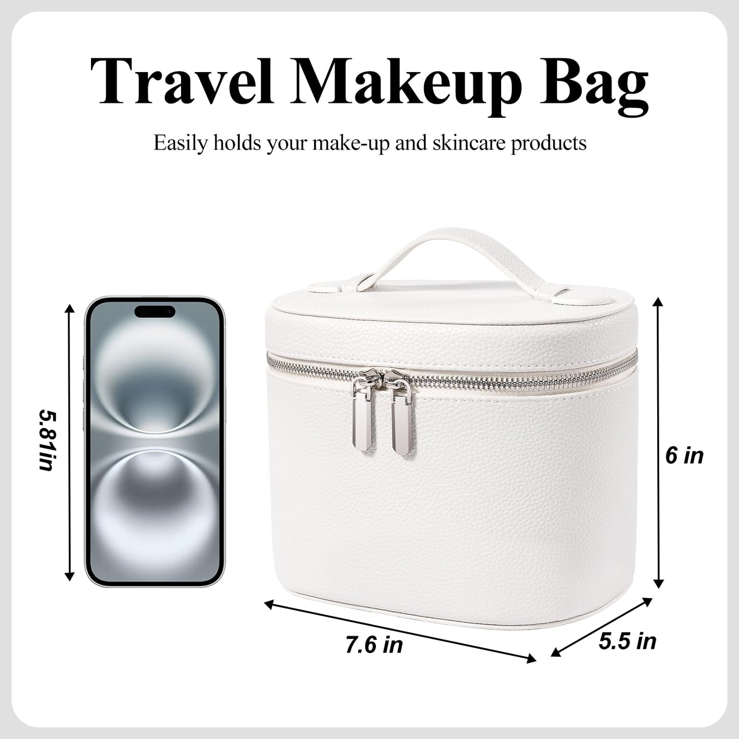honitty Makeup Bag, Travel Make up Case with Compartments and Handle, Portable Cosmetic Organizer Bags,Toiletry Bag for Women