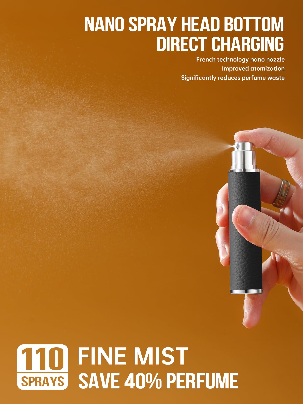 3zorqinron 10ML Genuine Leather Atomizer Sprayer for Perfume - Portable Mini Cologne Sprayer for Woman Man - Perfume Travel Refillable Bottle,Travel Essential Fragrance Spray Bottle (Black)