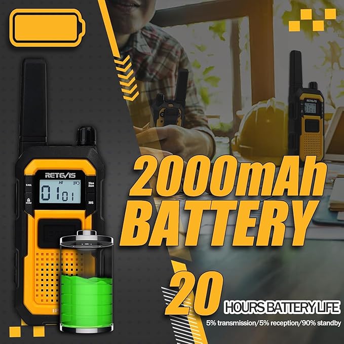 Retevis RB48 Walkie Talkies for Adults, Mil-Standards 810H, Waterproof Two Way Radio with G-Type Earpiece, 2-Meter Dropproof, VOX, Vibration Reminder, Emergency Alert, for Construction Site(6 Pack)