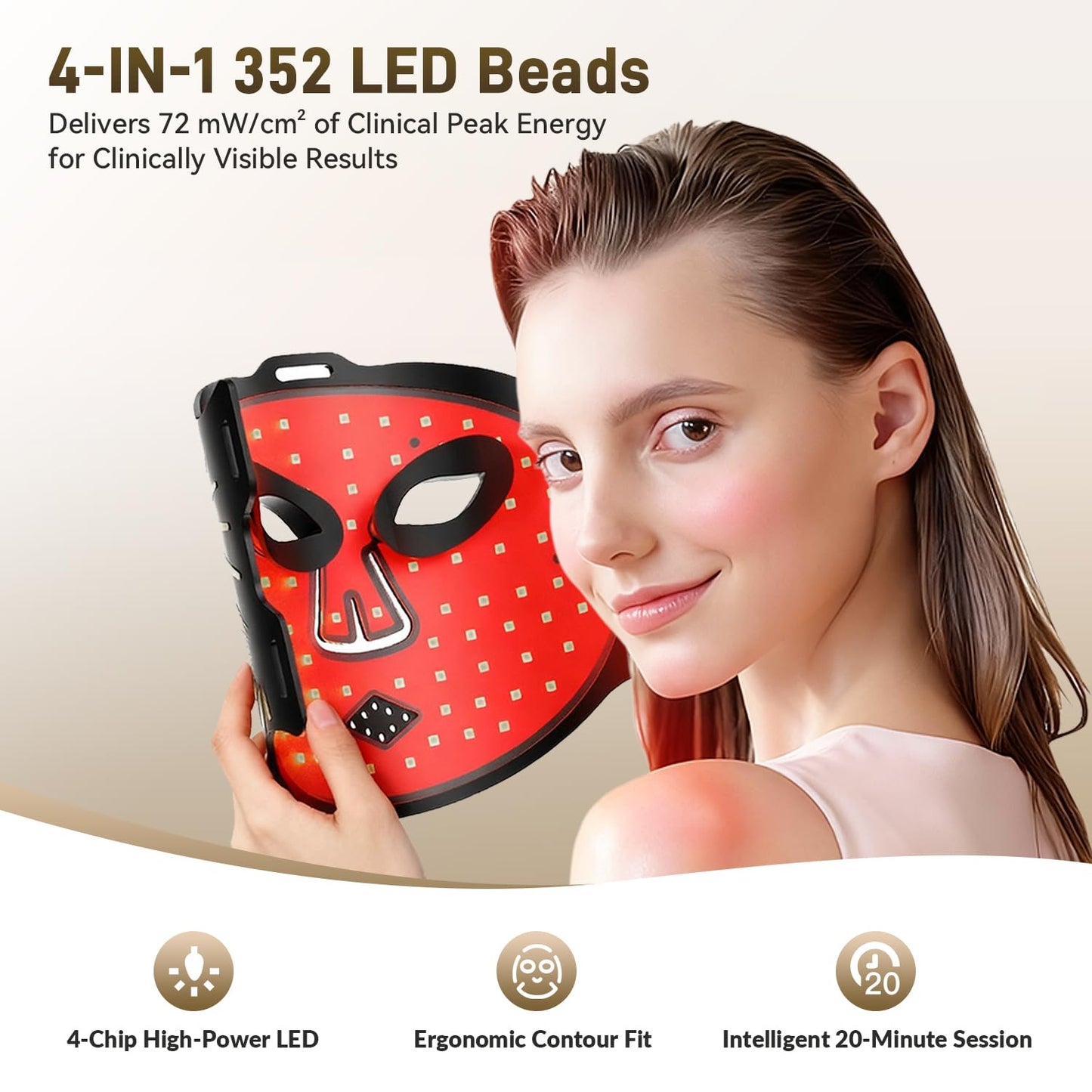 HSA FSA Gracekey Red Light Therapy for Face, 4-in-1 Colors LED Facial Light Therapy Mask, 2000mAh Rechargeable Light Therapy with Timer for Home Use