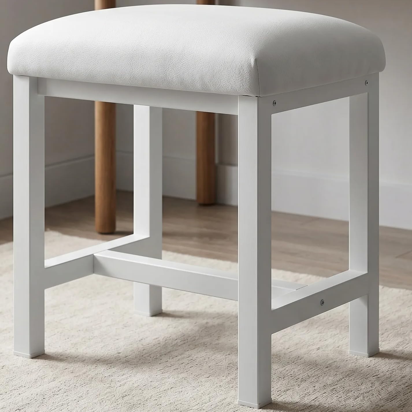 KAI-ROAD Small Vanity Stool, Cute Vanity Stools with Cushion, White Makeup Vanity Chair for Small Spaces, Living Room, Bedroom, Bathroom, Entryway, Ottoman Foot Rest for Couch Sillas Modern