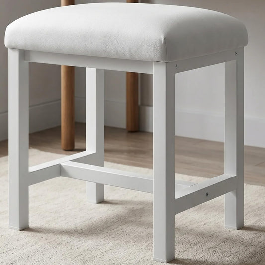 KAI-ROAD Small Vanity Stool, Cute Vanity Stools with Cushion, White Makeup Vanity Chair for Small Spaces, Living Room, Bedroom, Bathroom, Entryway, Ottoman Foot Rest for Couch Sillas Modern