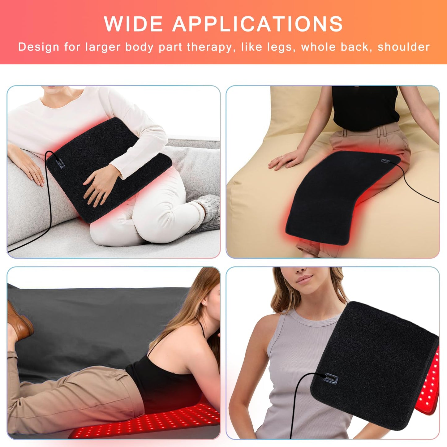 bonodave Red Light Therapy for Body, 19.8" x 12" Infrared Light Therapy Pad XL Large Red Infrared Heating Therapy Wrap Pad Belt for Back Shoulder Leg Relief Home Office Use, Ideal Gift