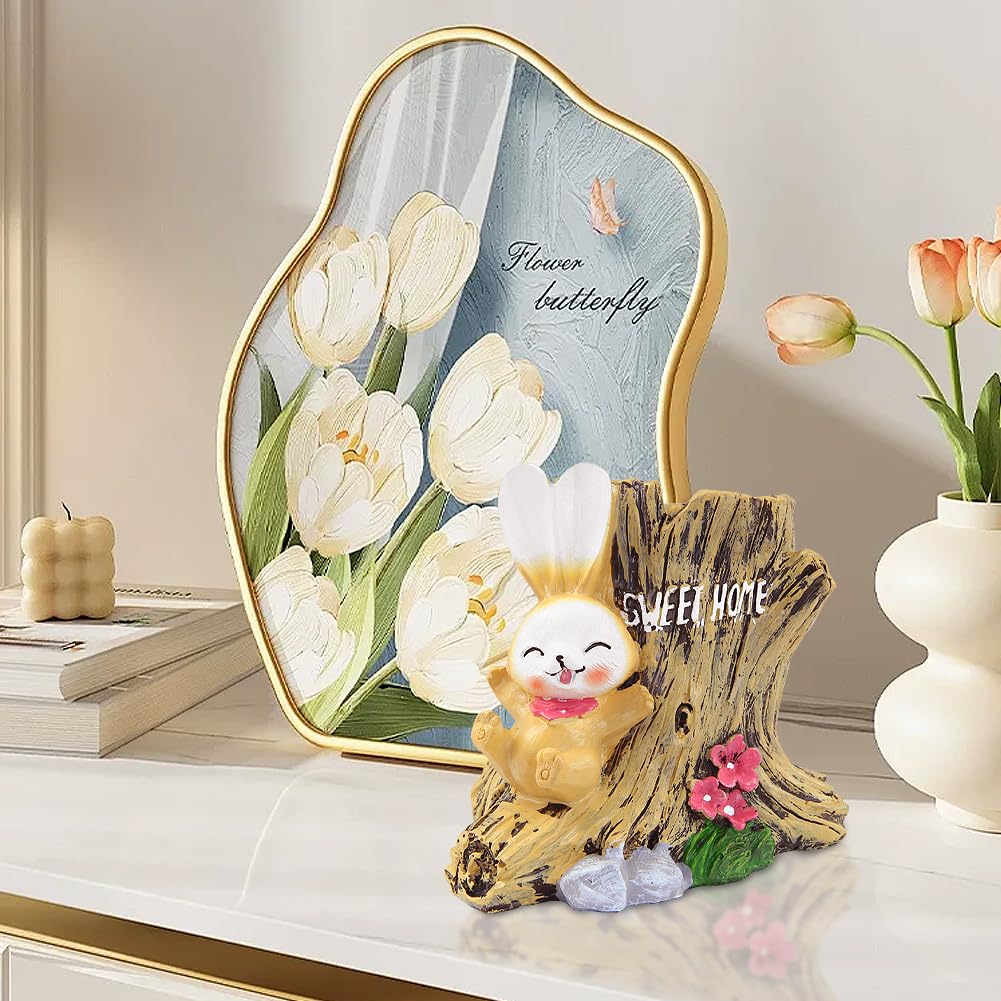 Rabbit Pencil Holder Cute Bunny Pen Container Pencil Cup Animal Pen Holder Desktop Organizer Makeup Brush Holder for Home Office Decoration Christmas Easter Kid School Student Gift (with Stump)