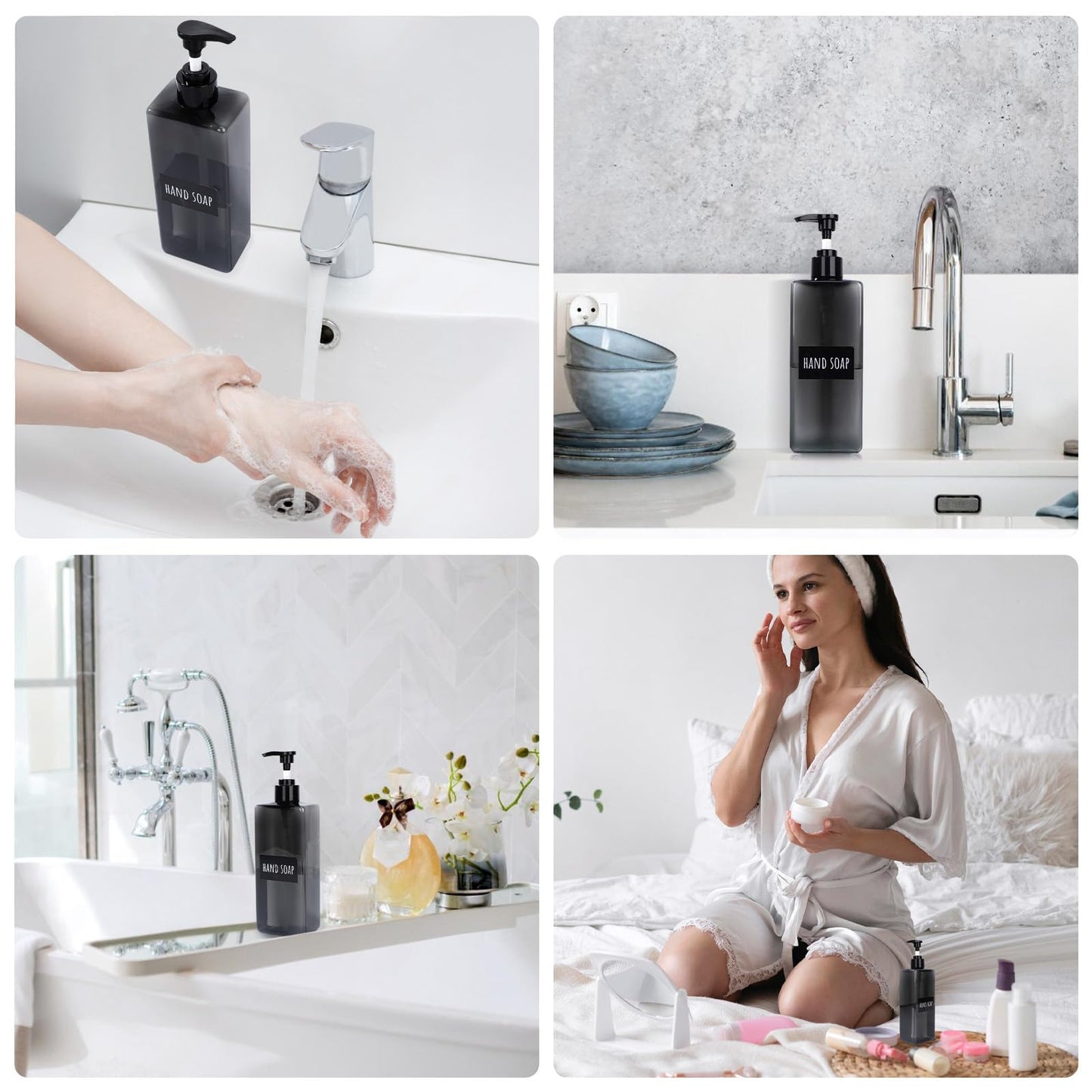 Segbeauty 16.9oz Shampoo Container, 3pcs Pump Press Dispenser with Labels, 500ml Empty Plastic Refillable Lotion Body Soap Liquid Kitchen Soap Dispensers, Gray Bathroom Shower Containers for Women