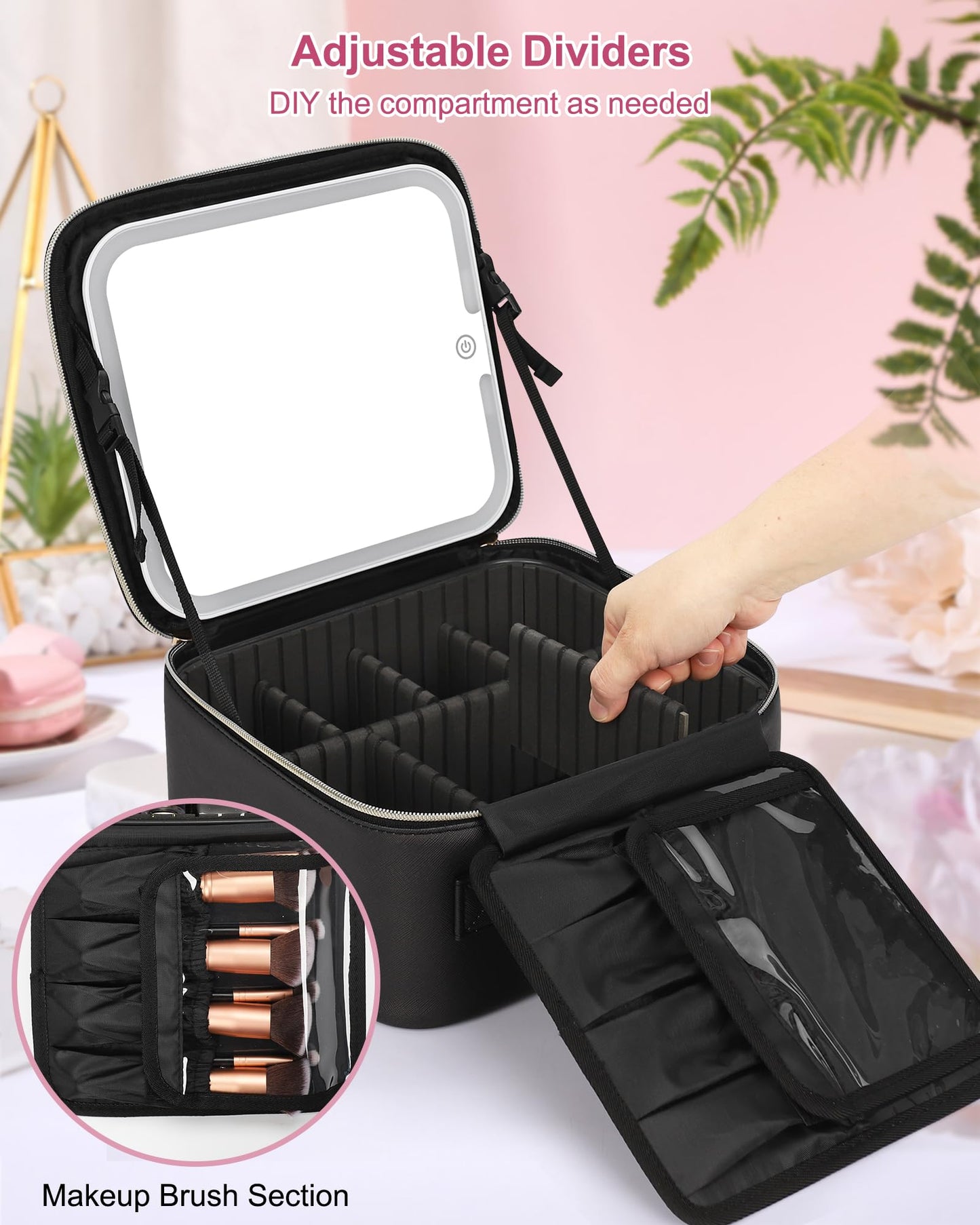 Relavel Initial Makeup Bag with LED Mirror for Women, Personalized Travel Cosmetic Organizer Train Case, Birthday Gifts for Teens Girls Grandkids Graduation Teacher Friends, Trendy Stuff, Black A