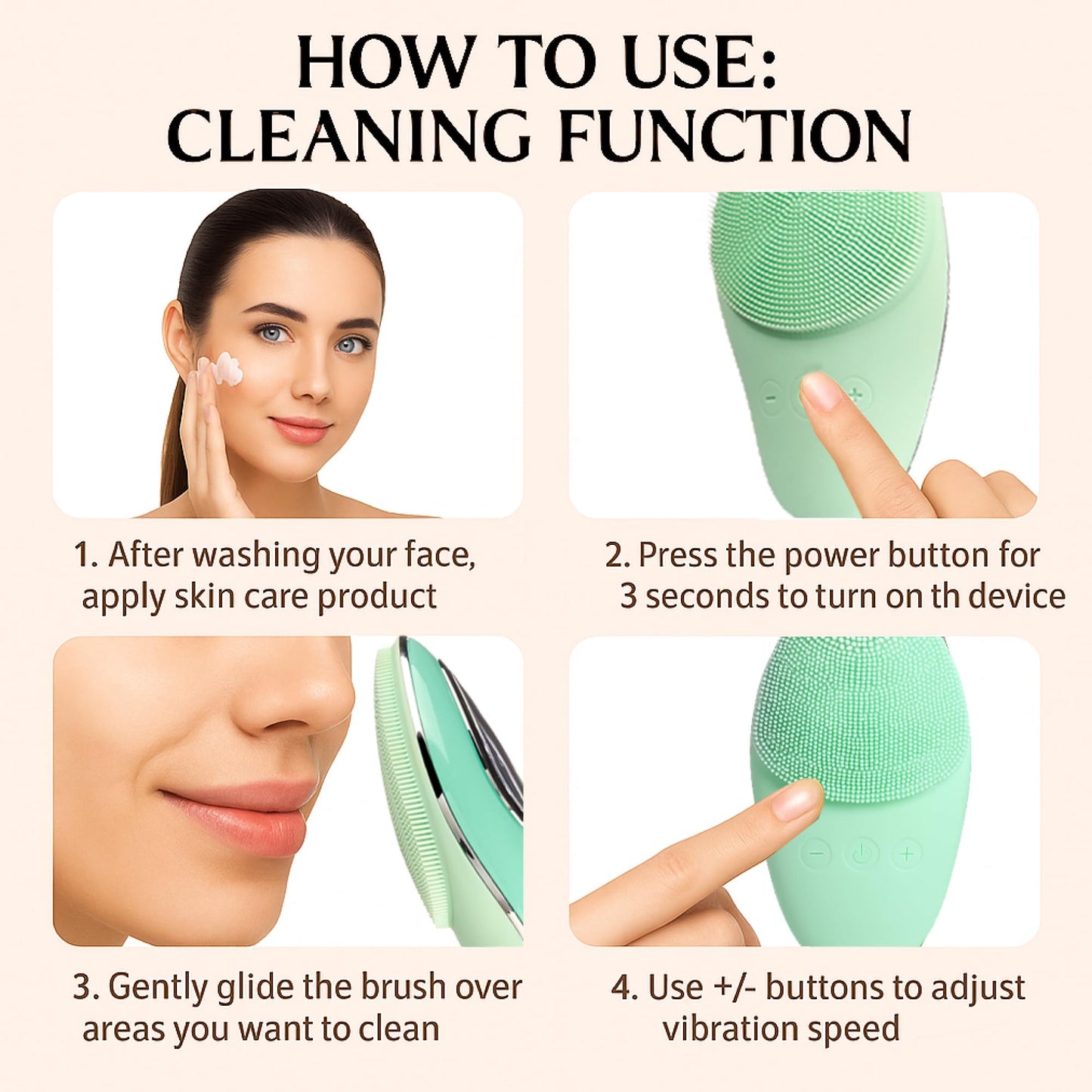 Rechargeable Silicone Facial Cleansing Brush & Face Scrubber, Water-Resistant Electric Face Exfoliator with LED Light, 6 Vibration Modes, Deep Cleansing Brush for All Skin Types, Men & Women