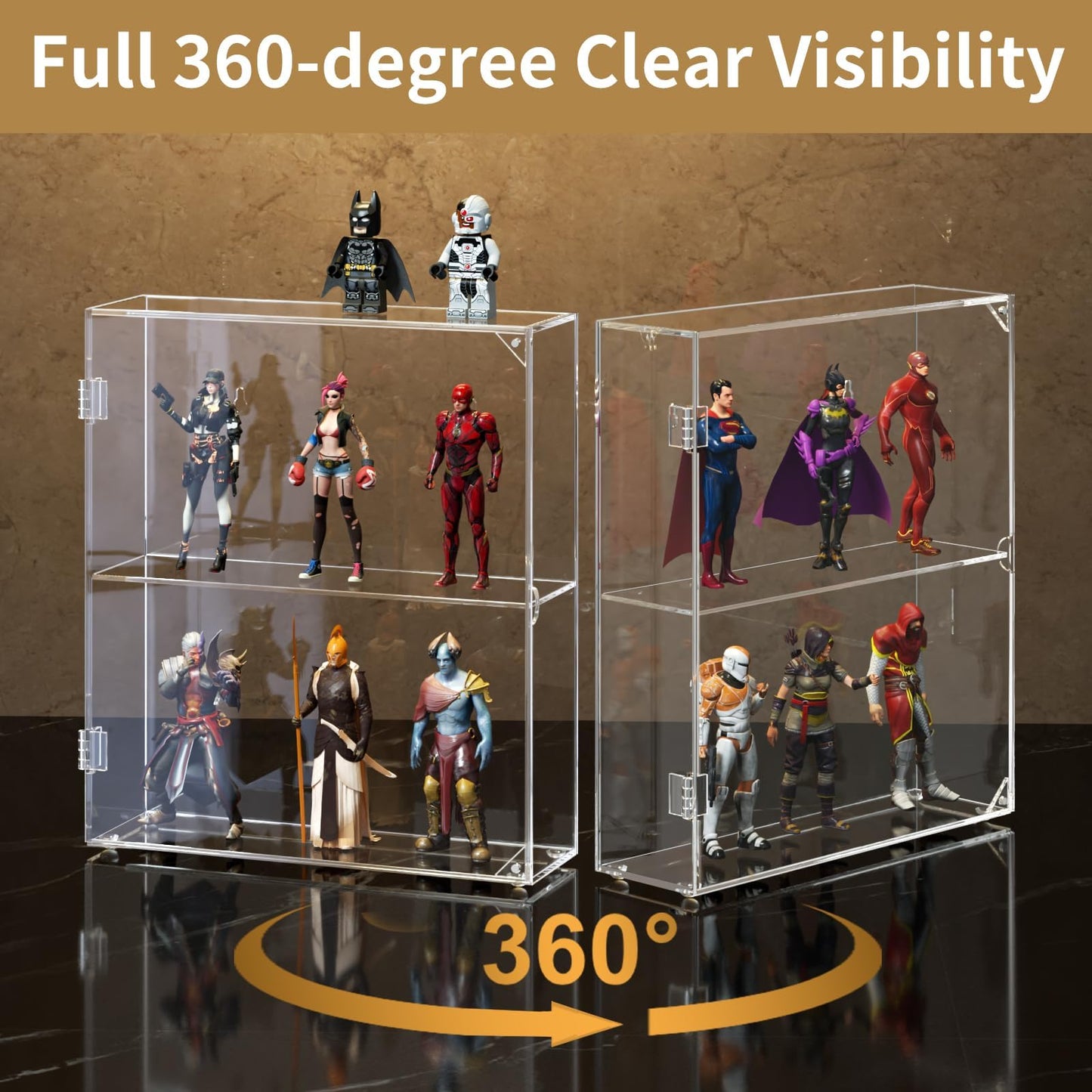 NIUBEE Acrylic Display Case, Clear Display Case for Funko Pop Figures, Wall Mounted or Desktop Dustproof Display Cabinet Box for Collectibles,Rock,Crystals,Mini Toys,Amiibo (2 Tiers