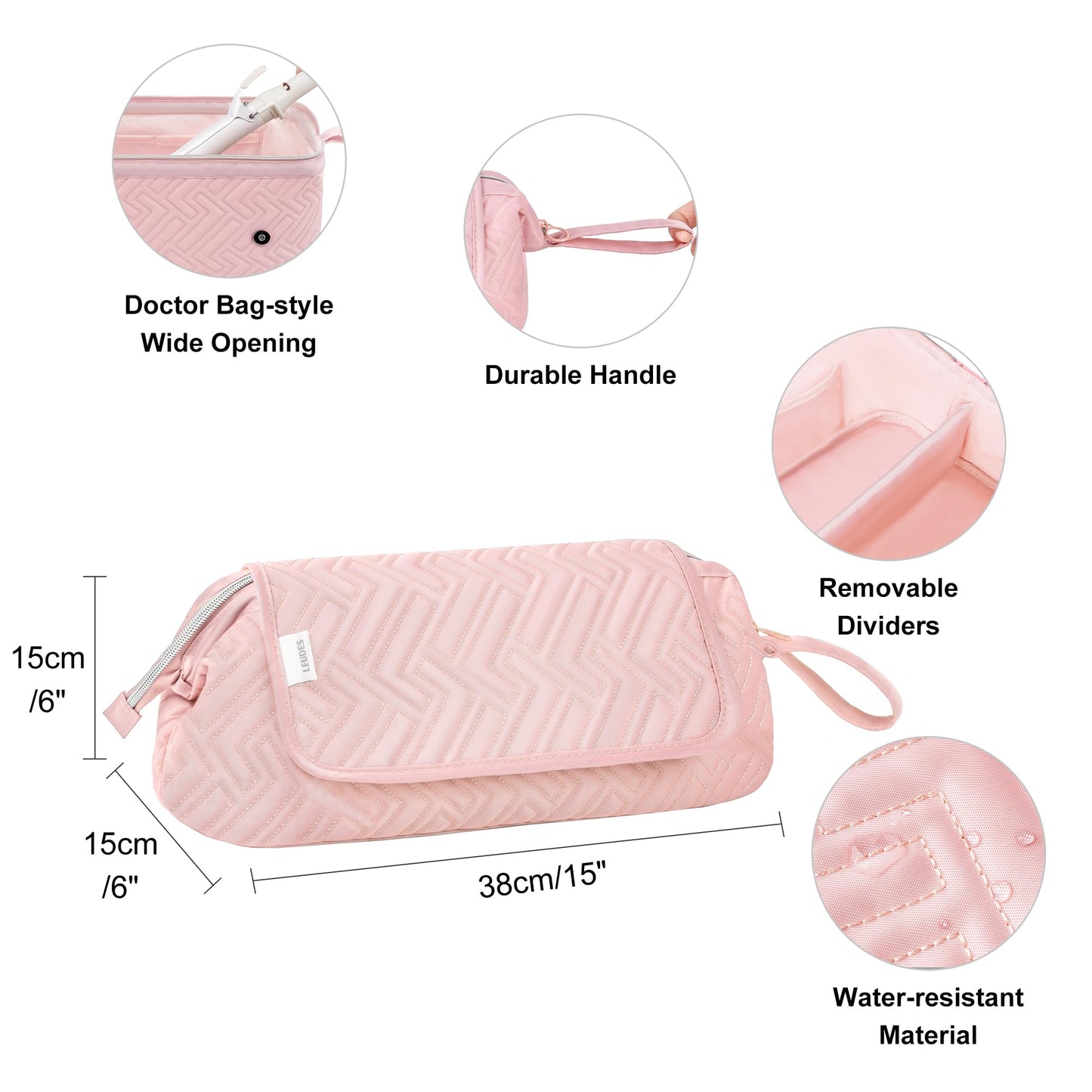 Leudes Hair Tools Travel Bag for Women Heat Resistant Mat for Travel Essentials Hot Tools Straighteners,Flat Irons,Curling Iron,Hot Air Brushes and Hair Dryer Organizer Bags 2 in 1(Pink)