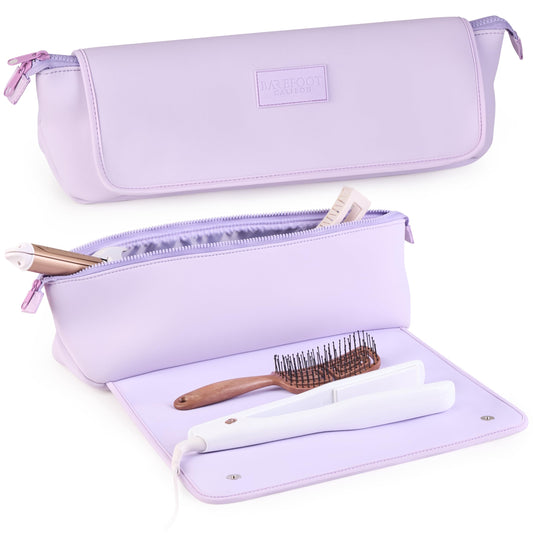 BAREFOOT CARIBOU Hair Tools Travel Bag and Heat Resistant Mat (15.5") for Flat Irons, Straighteners, Curling Iron, and Haircare Accessories, 2-in-1 design, Interior Pockets, Portable Organizer (Lilac)