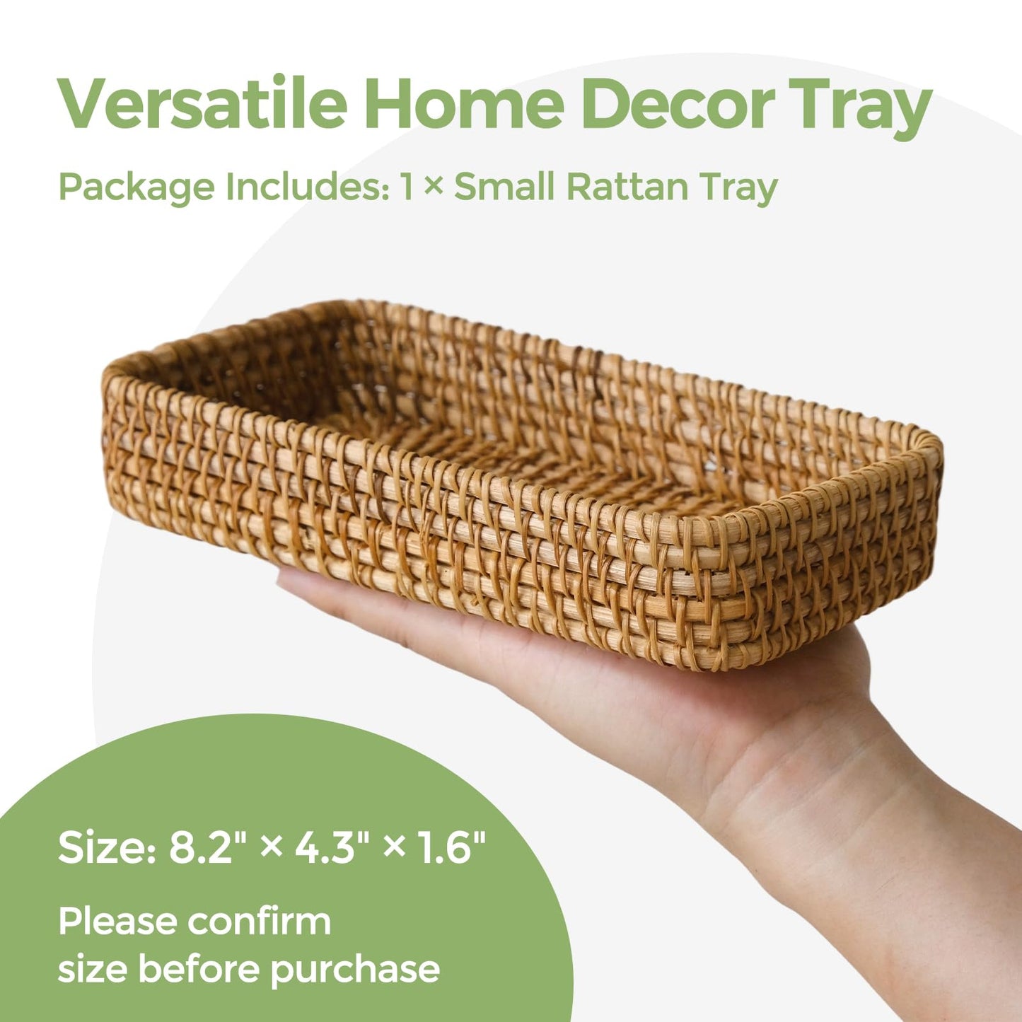 Small Rattan Serving Tray, Natural Wicker Decorative Tray Handwoven for Keys Trinkets Rings Cosmetics, Decorative Jewelry Perfume Tray for Coffee Table Entryway Living Room(8.2" × 4.3")