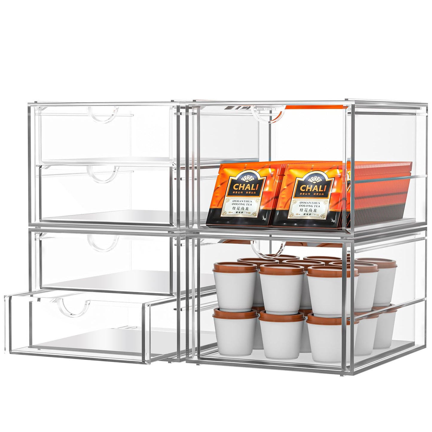 caktraie Acrylic Makeup Organizer, 4 Pack Drawer Organizer - Transparent Desktop Storage for Cosmetics, Office Supplies & More - Clear Organizers for Home & Office Use