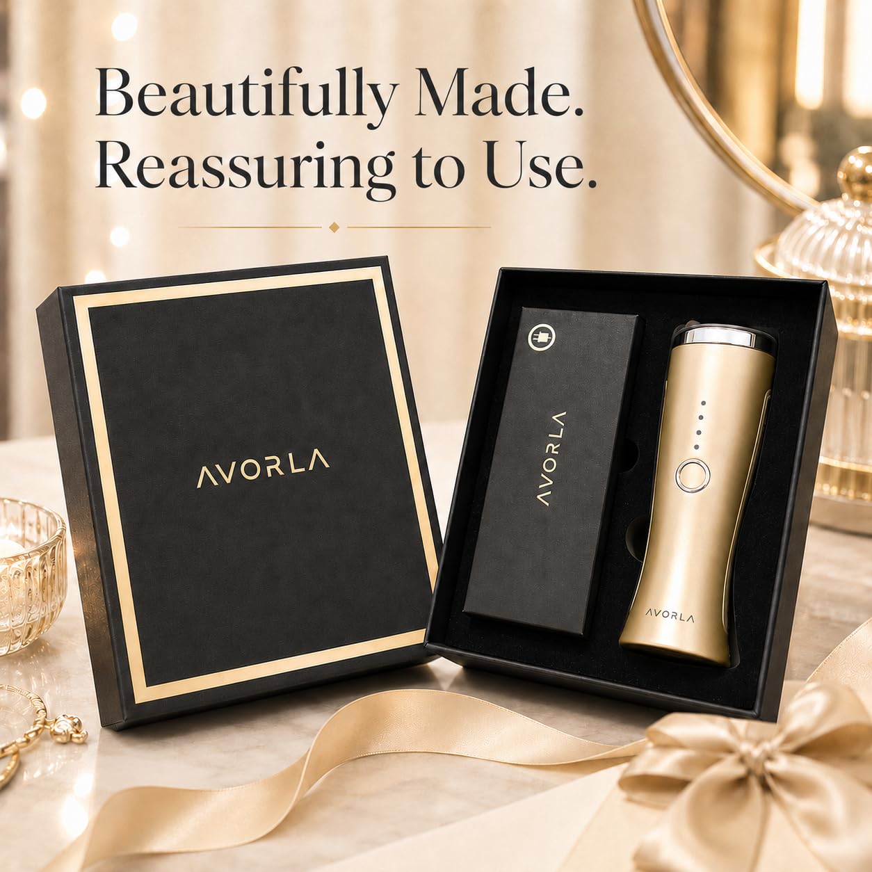 AVORLA® I Red Light Infrared Therapy Facial Wand I At-Home Skin Care Device, Anti Wrinkle Facial Massager (Gold)