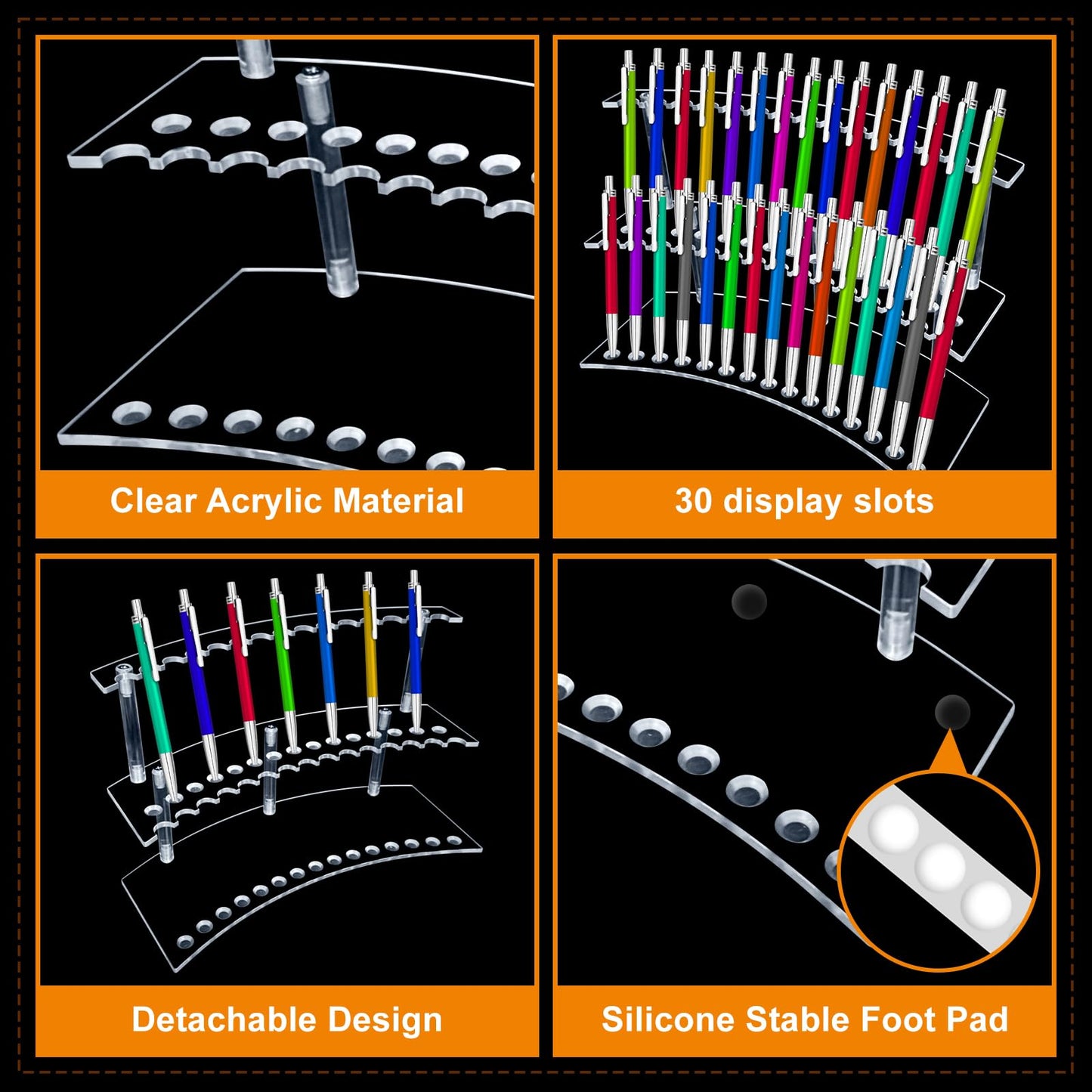 HESHUYU Acrylic Pen Display Stand 30 Slots 1.3cm Pen Stand Display 2 Tier Clear Pen Display Stand Rack Acrylic Pen Stand Display