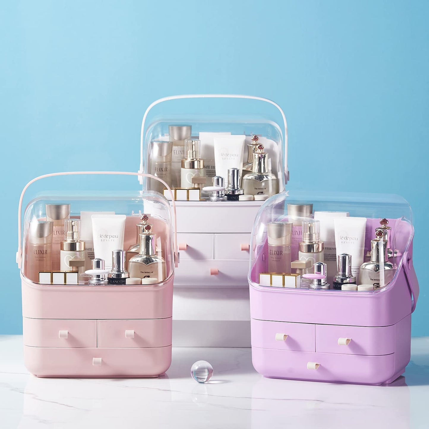 Large Makeup Organizer w Drawers Beauty Organizer Makeup Box Holder Vanity Organization Desk Countertop MakeUp Organizers Bathroom Counter Organizer Skincare Cosmetic Case Stand Dustproof Lid Gift