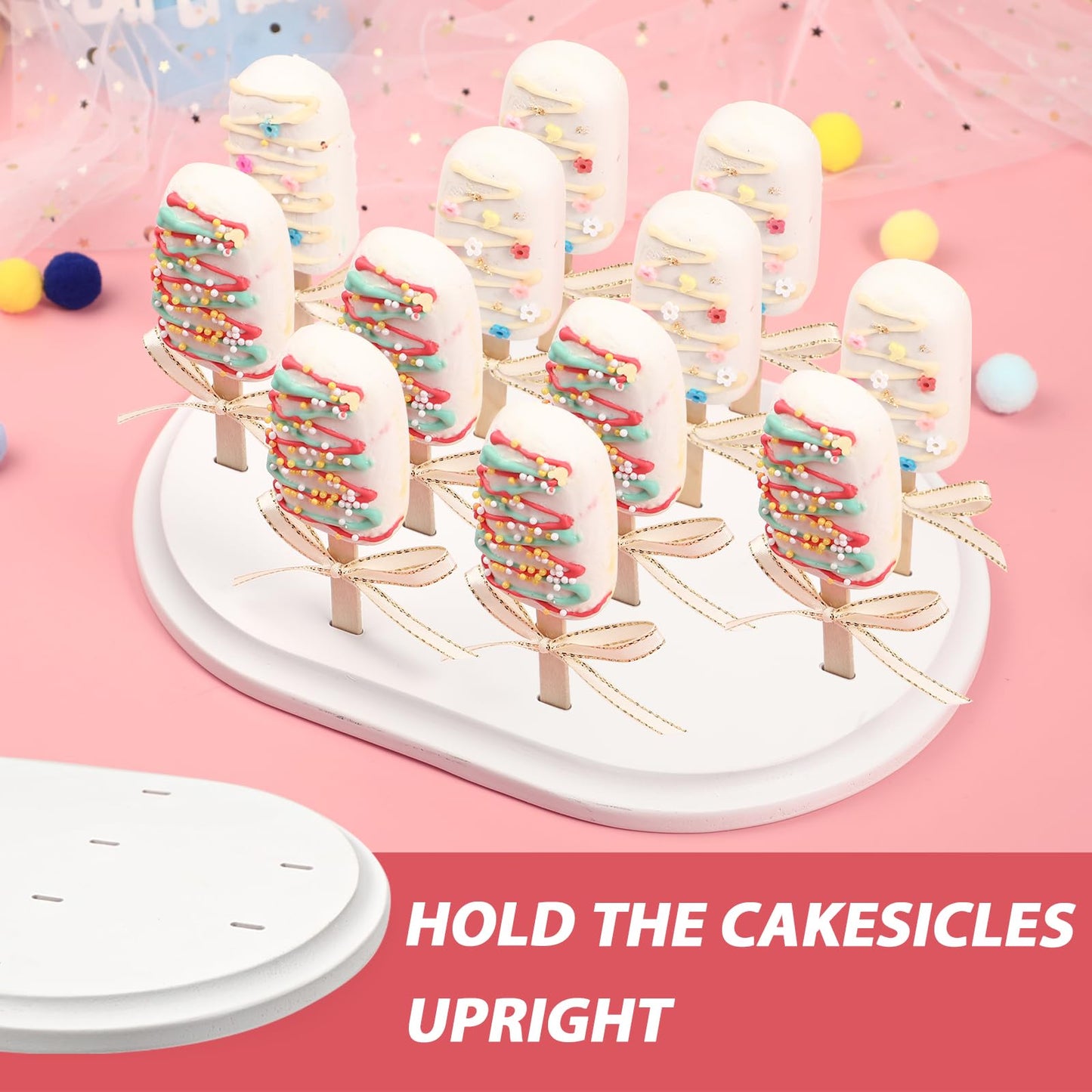 Webake Cakesicle Stand Display Popsicle Sticks Holder 12 Count Wooden Stand Holder for Dessert Table of Wedding Shower Birthday Party