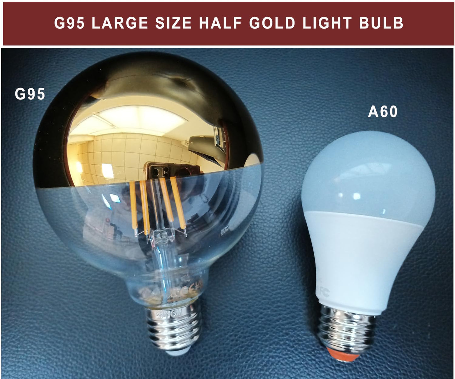 KarlunKoy Large Half Gold Light Bulb,8W (80W Equivalent) Dimmable LED Edison Bulbs,G95/G30 Globe Decorative LED Bulb Half Chrome Reflected Light 2700K Soft White E26 Base Pack of 2