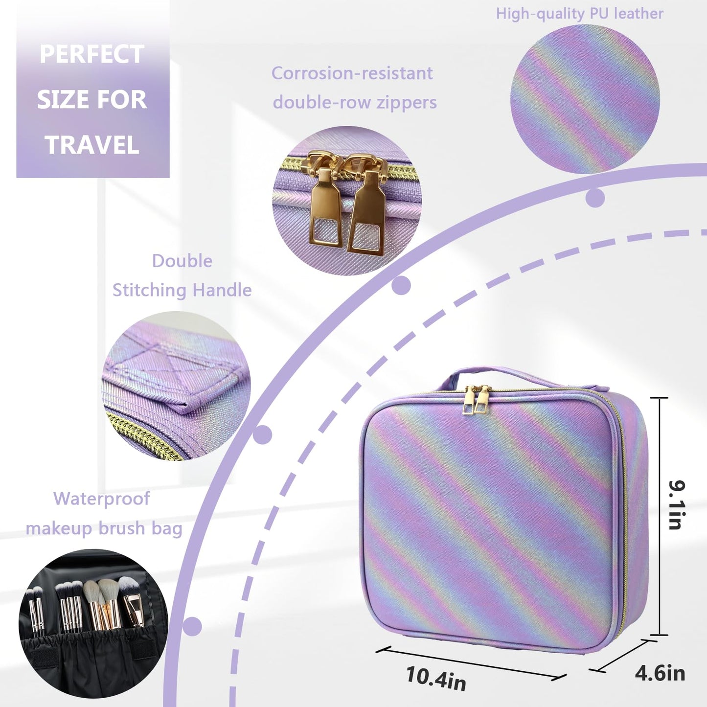 MORMID Travel Makeup Train Case Cosmetic Case Organizer Portable Artist Storage Bag with Adjustable Dividers for Cosmetics Makeup Brushes Toiletry Jewelry Digital Accessories (Purple)