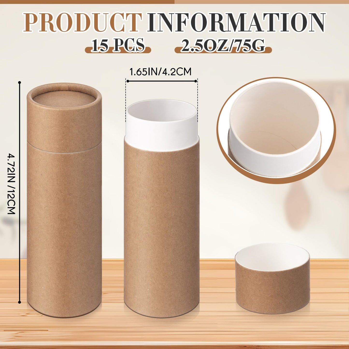 Fuyoooo 15 Pcs 75g/ 2.5 oz Paperboard Empty Deodorant Containers, Refillable Deodorant Tubes, Empty Solid Perfume Container Lotion Bars for Homemade Shaving Soap Stick, Heel Lip Balm(Brown)
