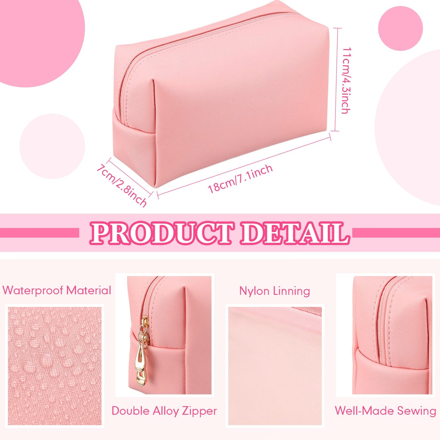 Kigeli Aesthetic Makeup Bags PU Leather Cosmetic Pouches Waterproof Plain Toiletry Bags Makeup Pouches Bulk for Women Party Gift Travel Storage Organizer(Pink,7.1 x 2.8 x 4.3 in)