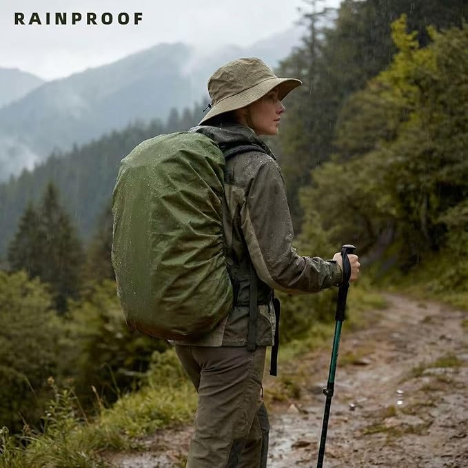 Silfrae Waterproof Rucksack Cover Backpack Rain Cover 30L-100L for Travel Climbing Hiking (Black+Green, 50L-60L)