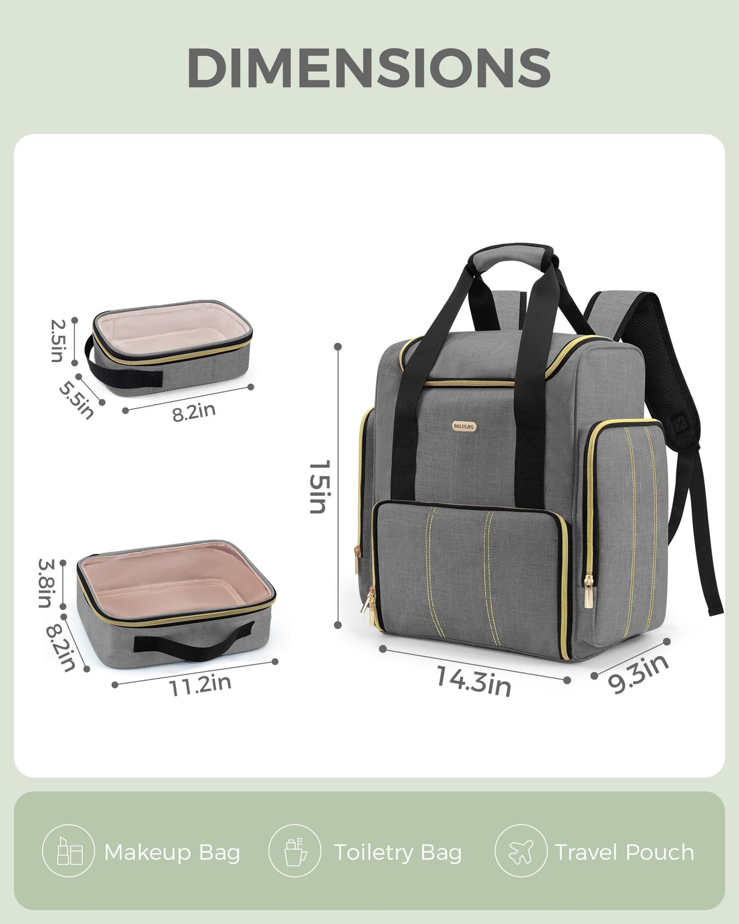BALULHG Large Portable Travel Makeup Bag with 3 Removable Transparent Case, Dual-Shoulder Multi-Functional Cosmetic Bag,Double Layer Big Capacity Makeup Bag Backpack, Patent Pending