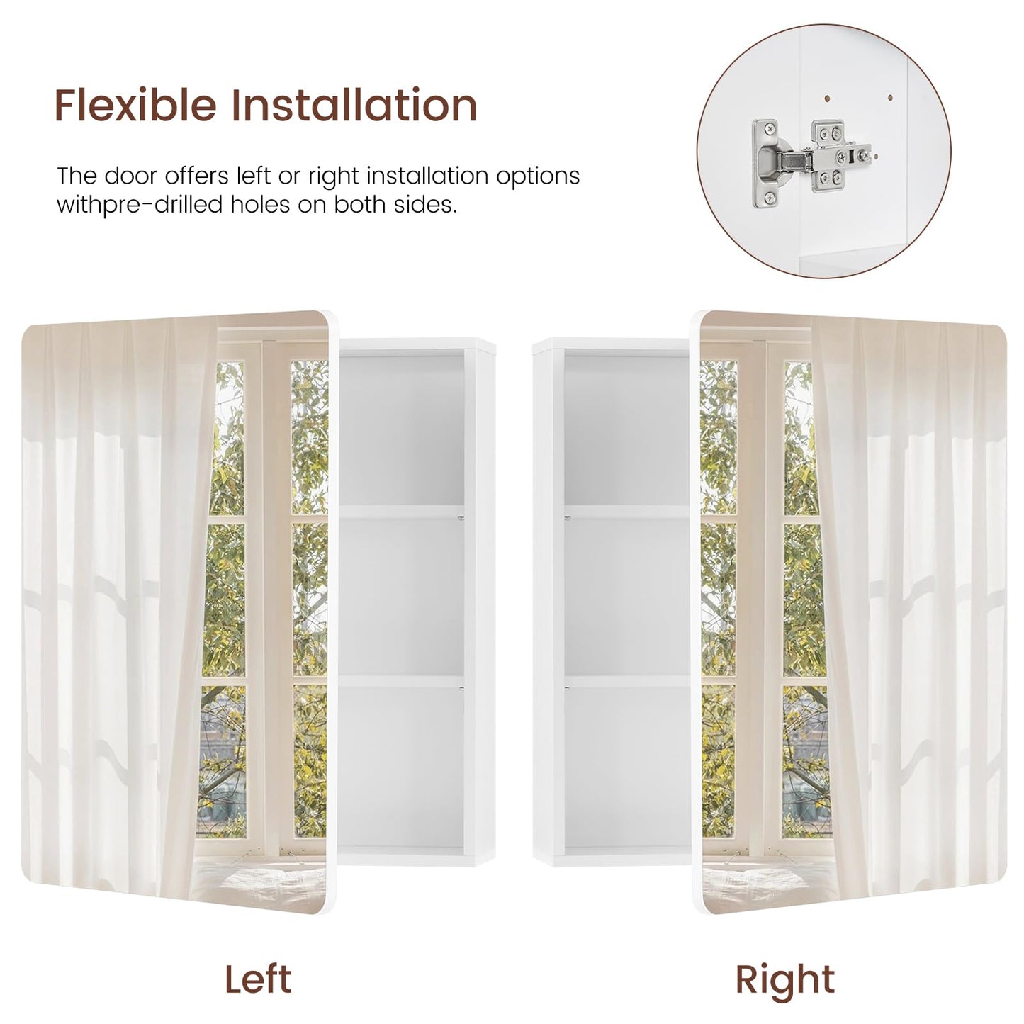 TEENFON Medicine Cabinet Mirror with 2 Adjustable Shelves, Bathroom Mirror with Storage, Recessed or Wall Mount Bathroom Cabinet, White 23.6'' x 17.7''