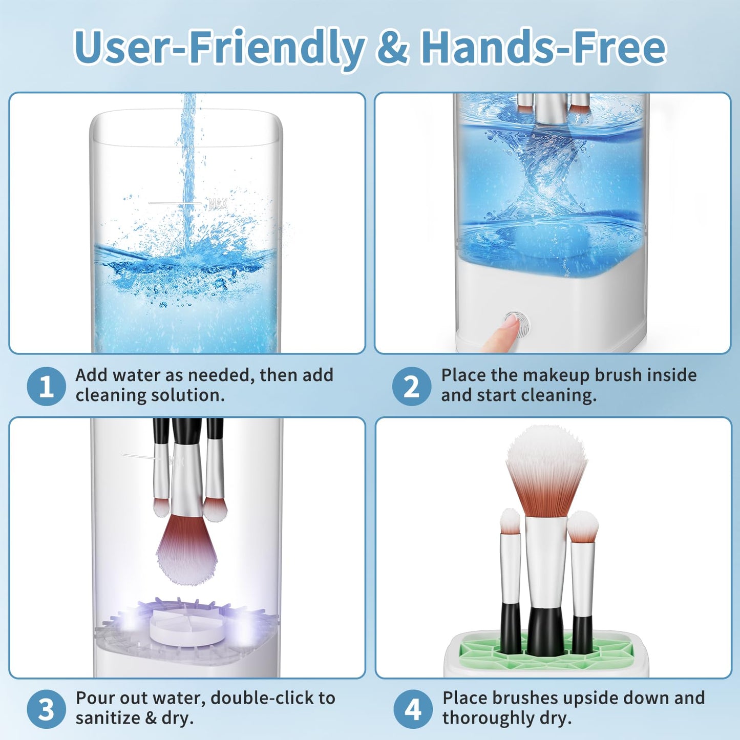 Electric Makeup Brush Cleaner - 9000 RPM Makeup Brush Cleaning Machine with Dry Function - IP65 Waterproof Automatic Makeup Brush Cleaner for Makeup Sponges and Brushes Cosmetic Brush Cleaner Plug-in