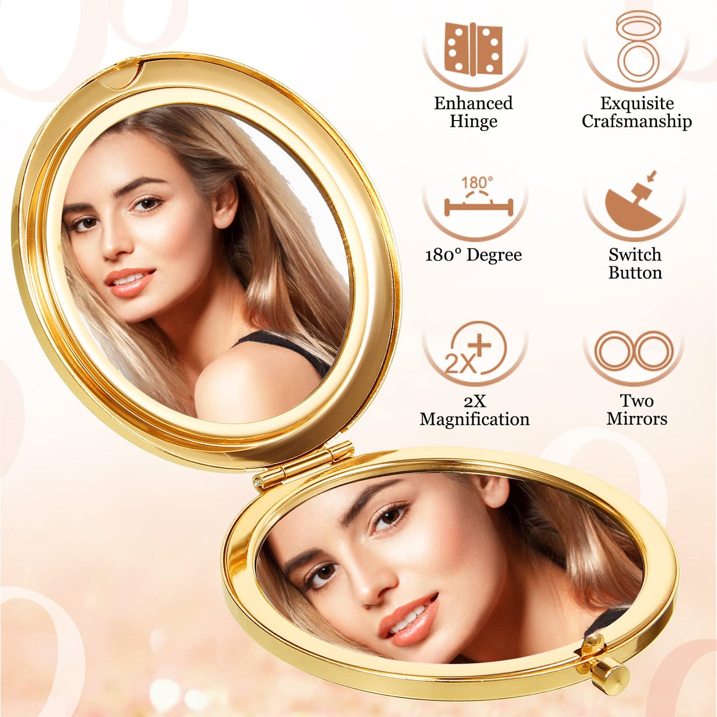 Cindeer 12 Pcs Small Compact Mirror Folding Pocket Makeup Round Hand Held Cosmetic Magnifying Compact Rhinestone Mirror with 1X/2X Magnification for Women Girls Travel (Stylish Colors)