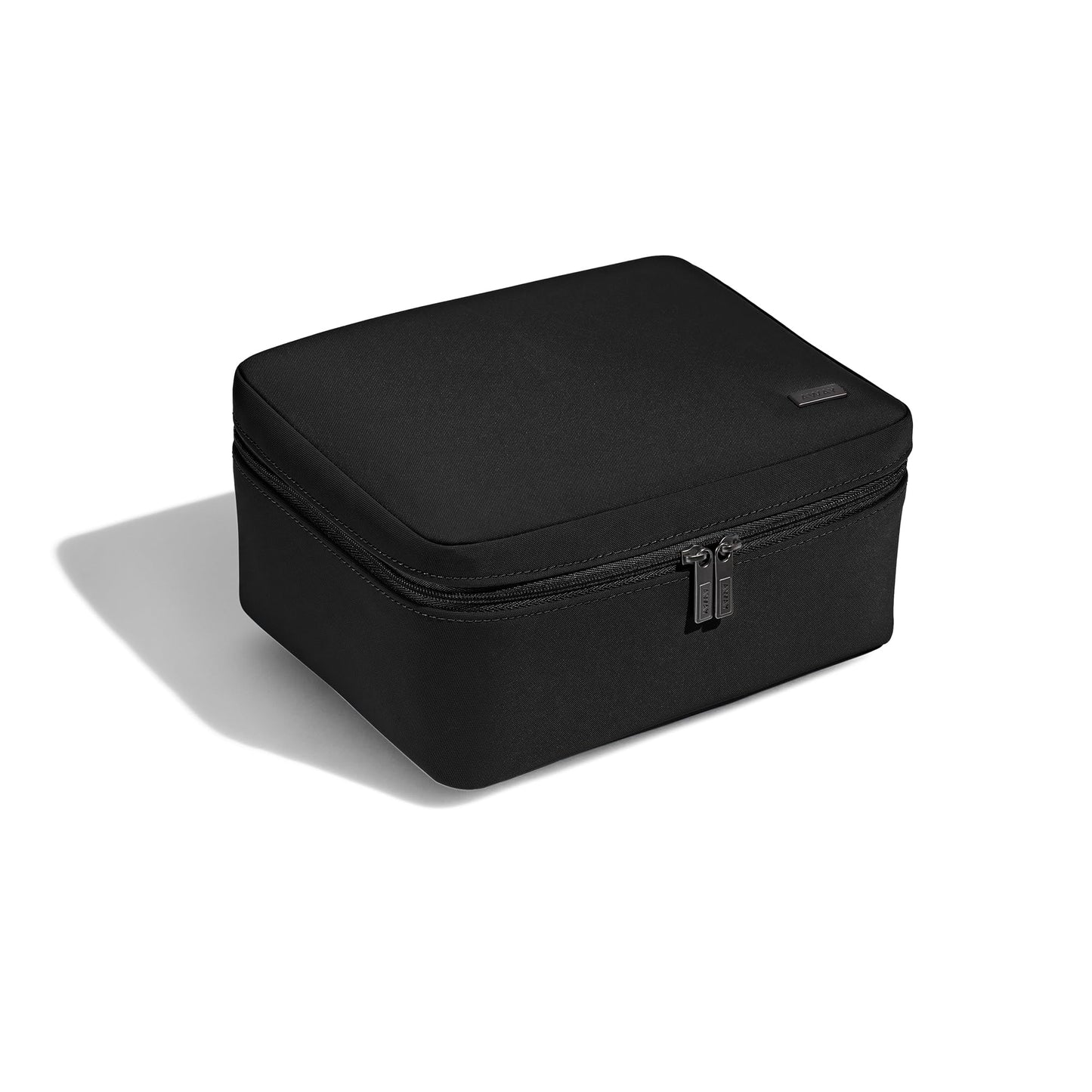 Away The Cosmetics Bag - Water-Repellent Cosmetic Travel Bag with Detachable Brush Organizer, Spill-Proof Bottom Compartment, Transparent Pockets - Jet Black