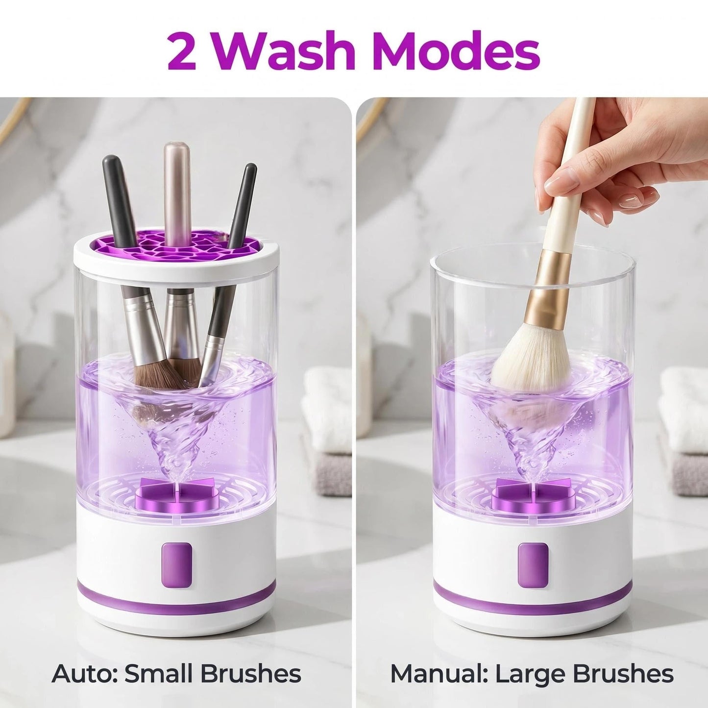 Electric Makeup Brush Cleaner Machine, Professional 7000 RPM Automatic Spinner with 1200mAh Rechargeable Battery, Type-C Fast Charging & 5-Min Auto-Shutoff, Fits All Sizes Cosmetic Brushes, White